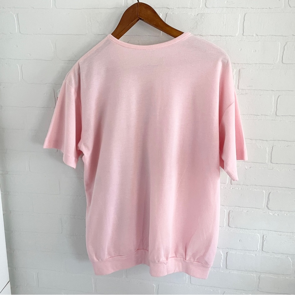 80s Artwear Graphic Appliqué Tee Iridescent Floral One Stitch Handmade Sz M - Picture 12 of 13